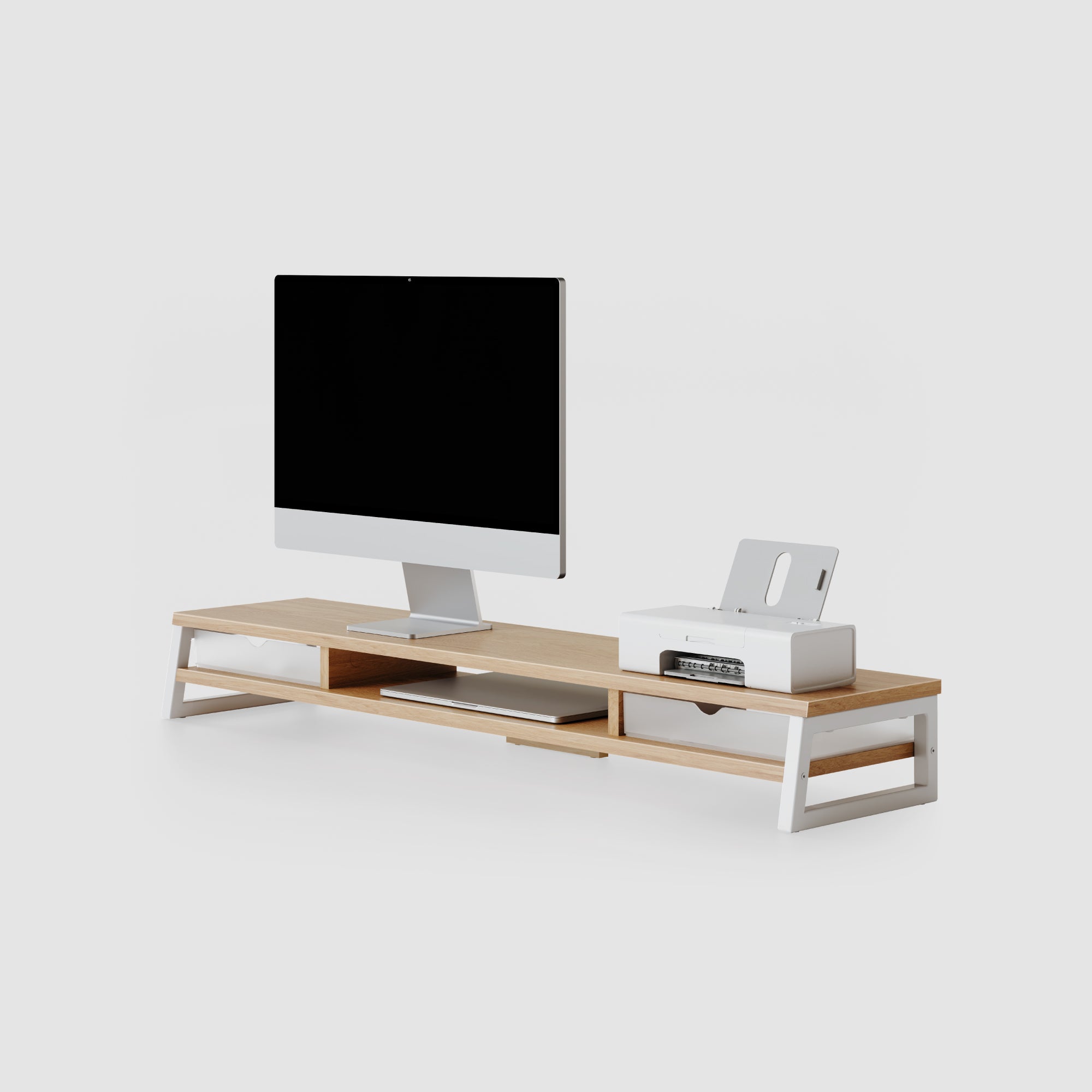 FENGE Frida F310 Monitor Riser, Dual Screen Desk Shelf with 2 Drawers