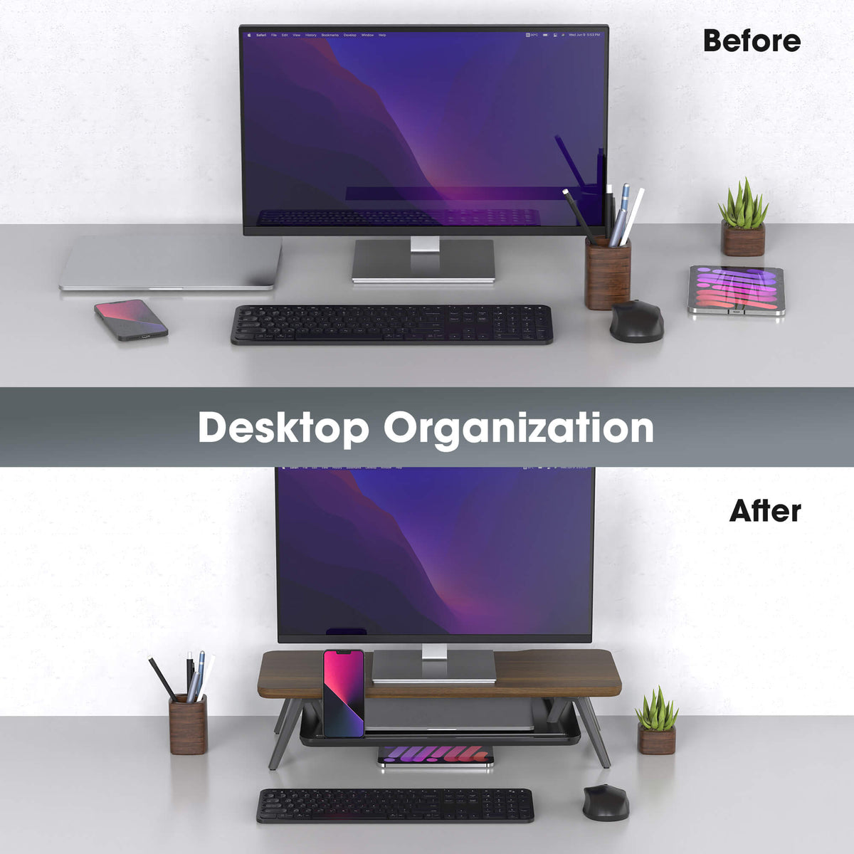 small desk shelf rodin clean organization walnut