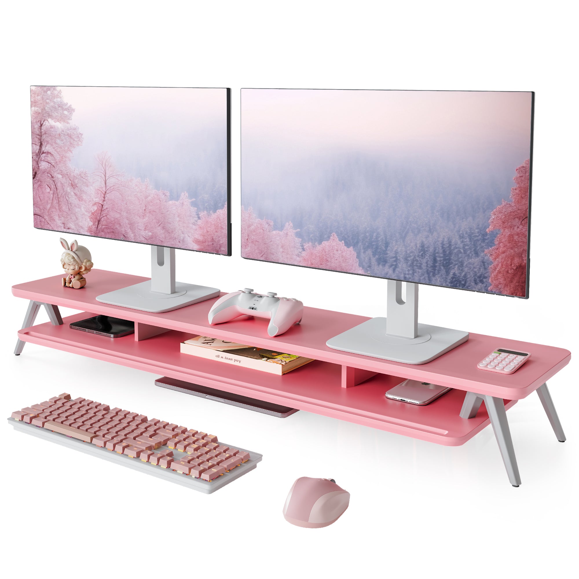 FENGE Rodin A212 Monitor Riser, Dual Desk Shelf with M-Type Leg