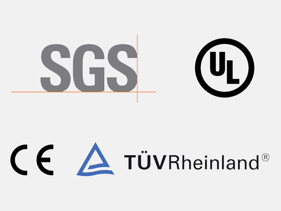The certificiation logo about SGS, UL,CE and TUV Rheinland.