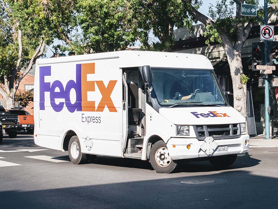 Fedex trucks are on the street