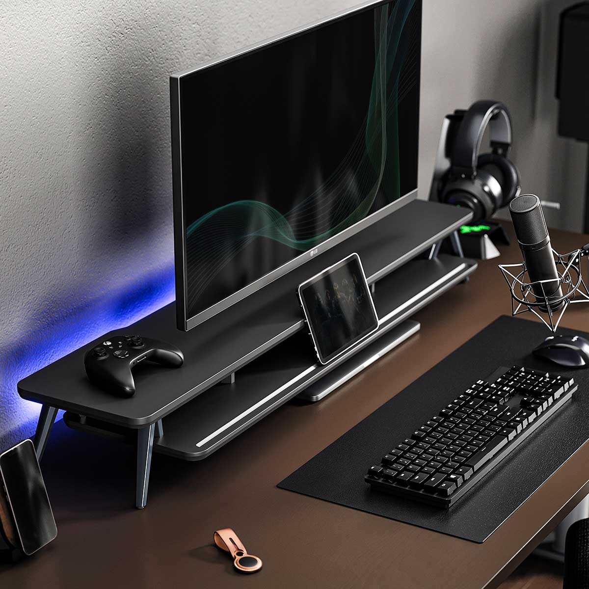 black desk shelf monitor stand with light
