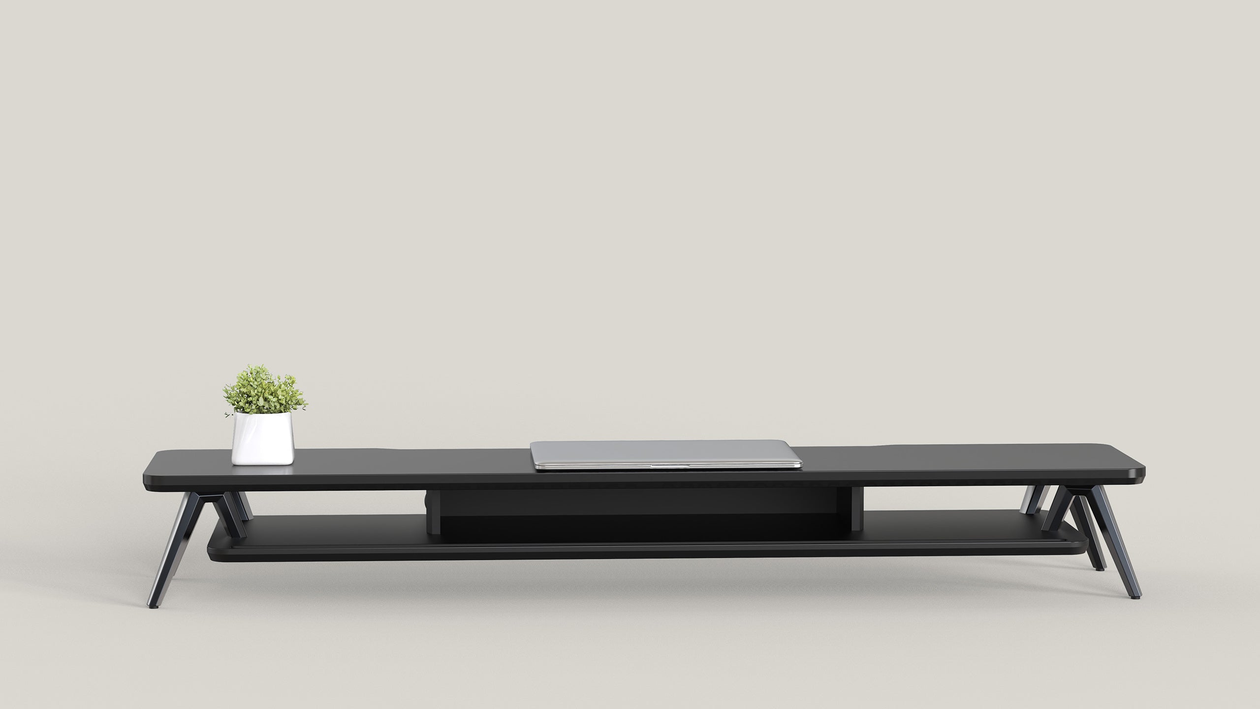 Fenge monitor stand with a laptop and plant