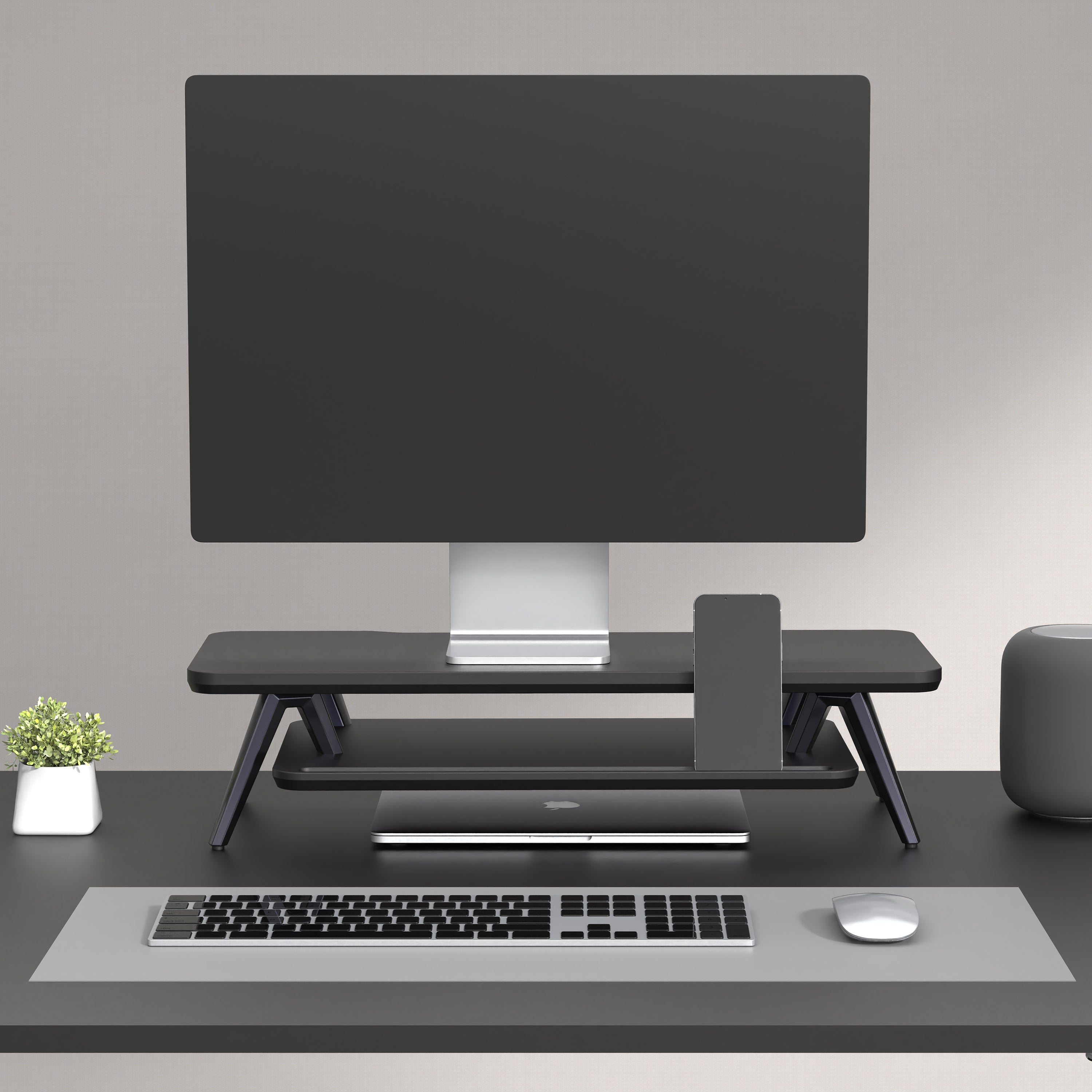 black desk shelf monitor stand shell in home