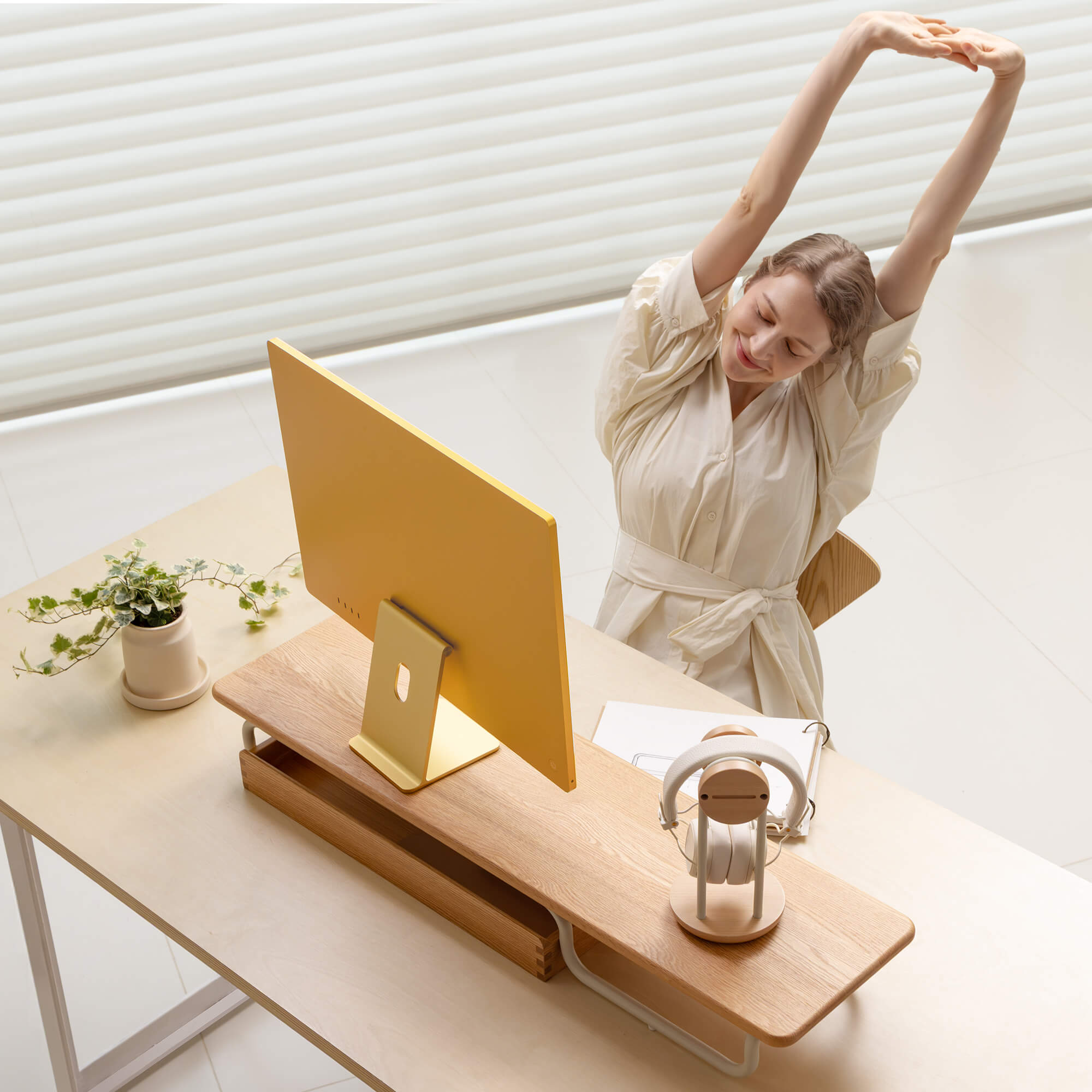 FENGE Flux J110 Monitor Riser, Red Oak Wood Desk Shelf