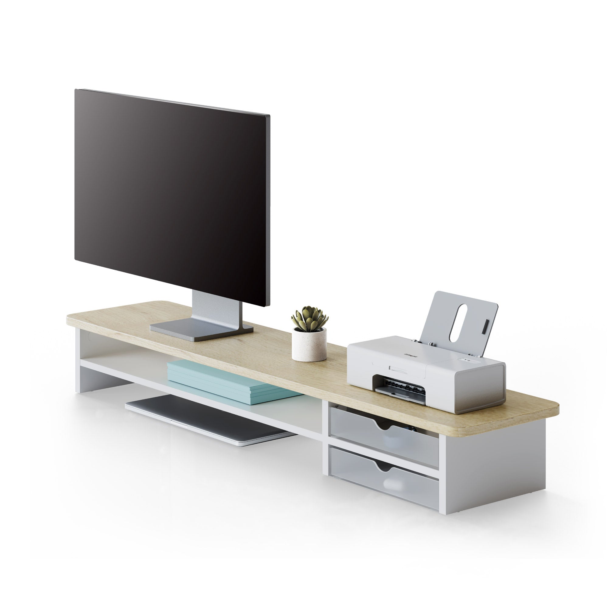 FENGE DESK SHELF SHELL オーク色　W108cm Amazon.com: Fenge Dual Monitor Stand, Monitor Stands Riser