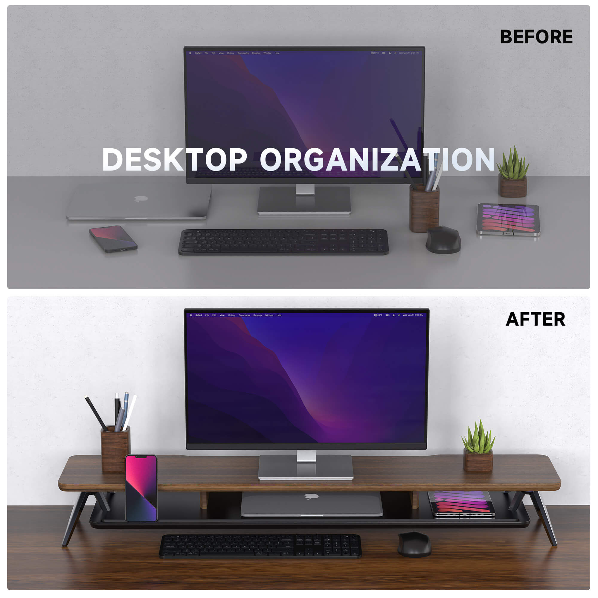 large desk shelf rodin clean organization walnut