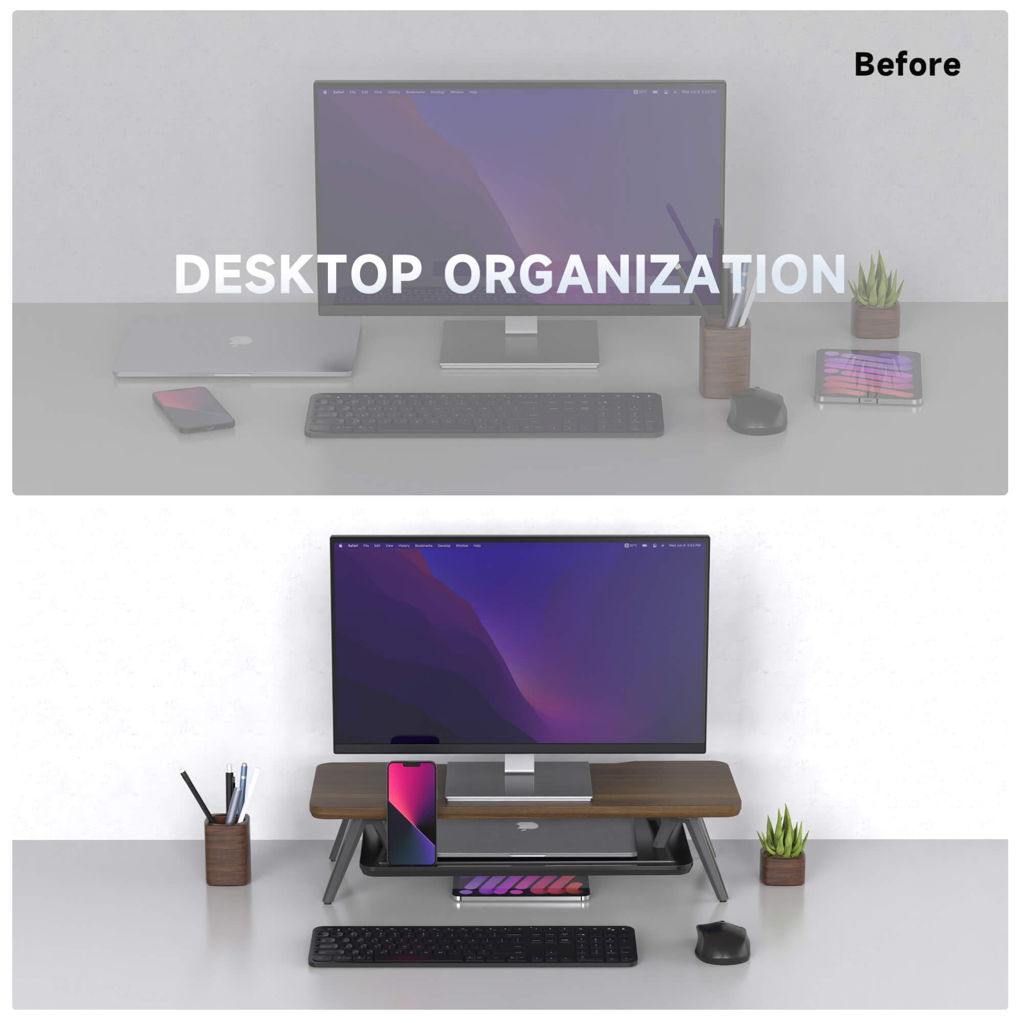 small desk shelf rodin clean organization walnut