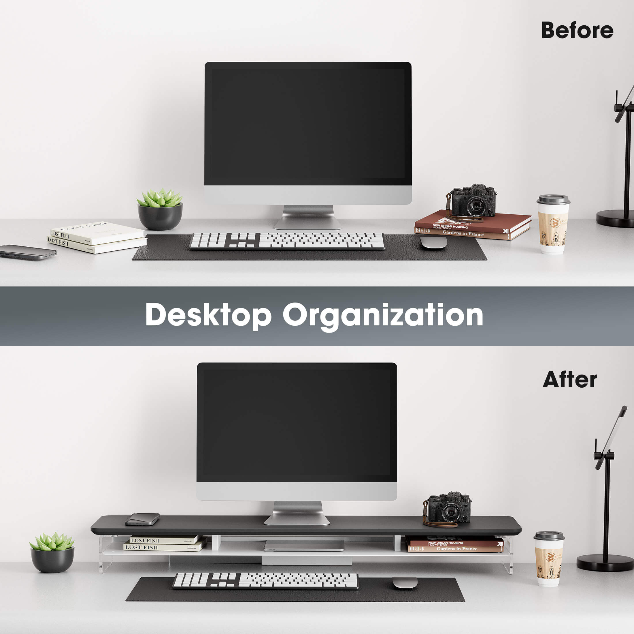 yugen tidy organization large desk shelf black