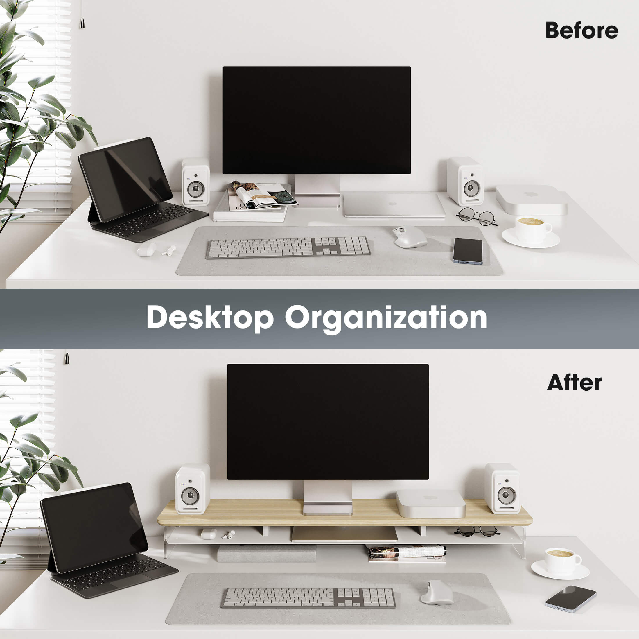 yugen tidy organization large desk shelf oak