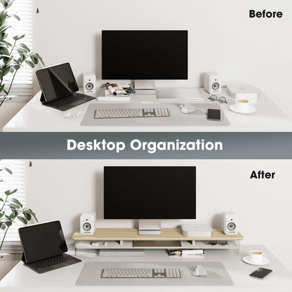 yugen tidy organization large desk shelf oak
