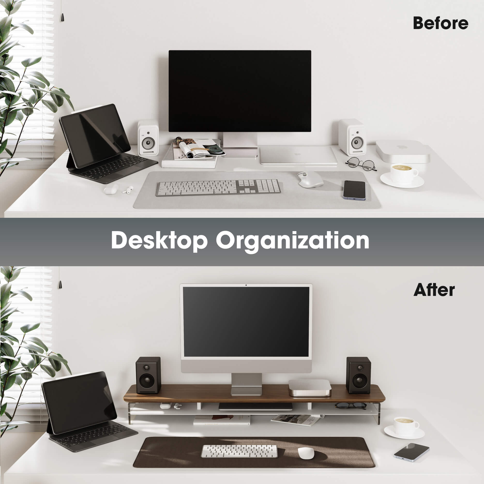 yugen tidy organization large desk shelf walnut