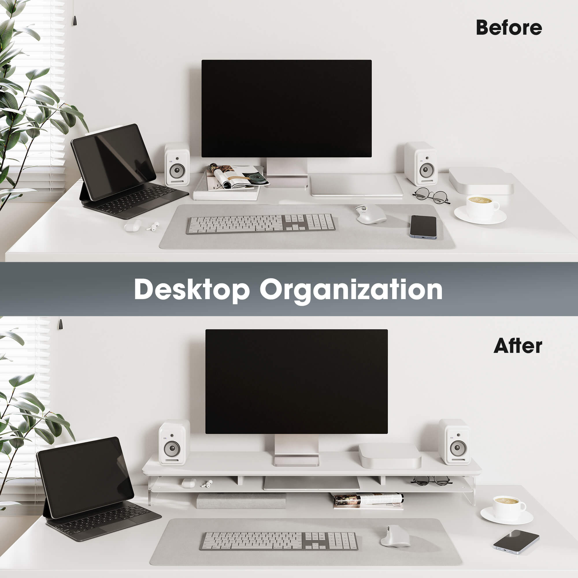 FENGE Yugen Y210 Monitor Riser, Clear Acrylic Desk Shelf with Storage