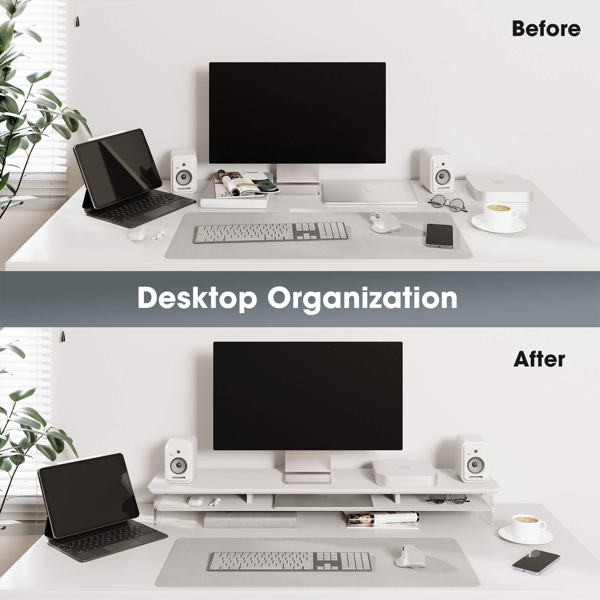 yugen tidy organization large desk shelf white