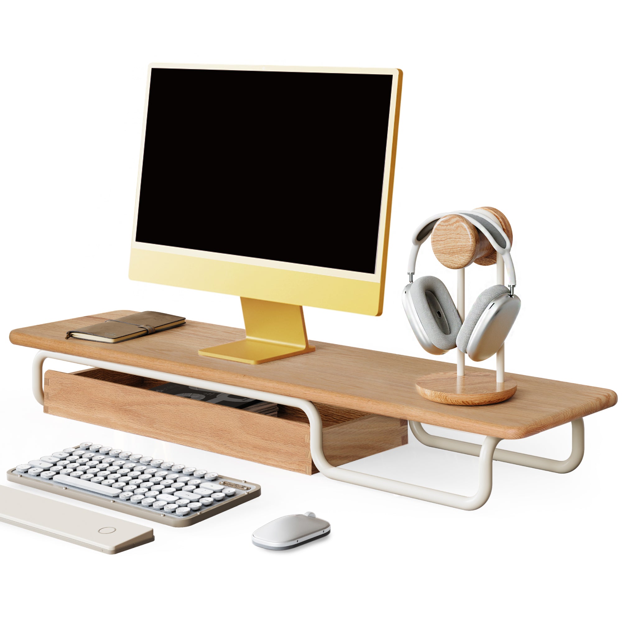 FENGE Flux J110 Monitor Riser, Red Oak Wood Desk Shelf