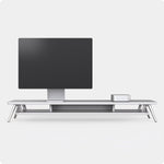 White 2 tiers desk shelf with screen and TV devices#color_white