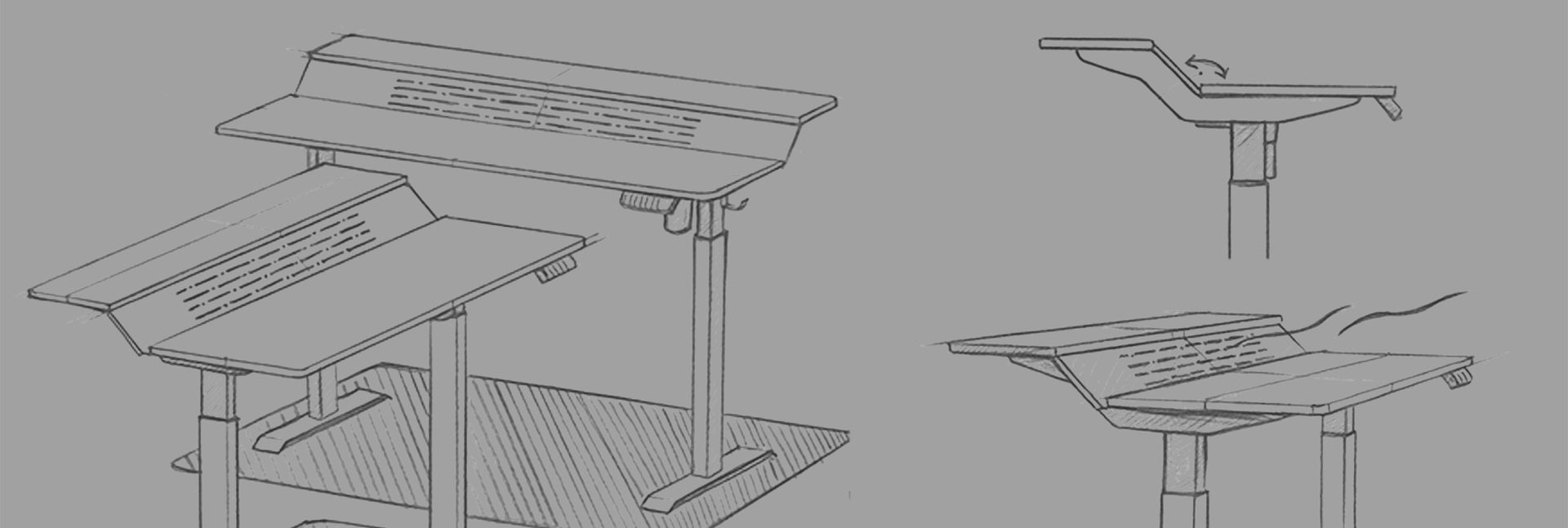 piano standing desk design hand draw