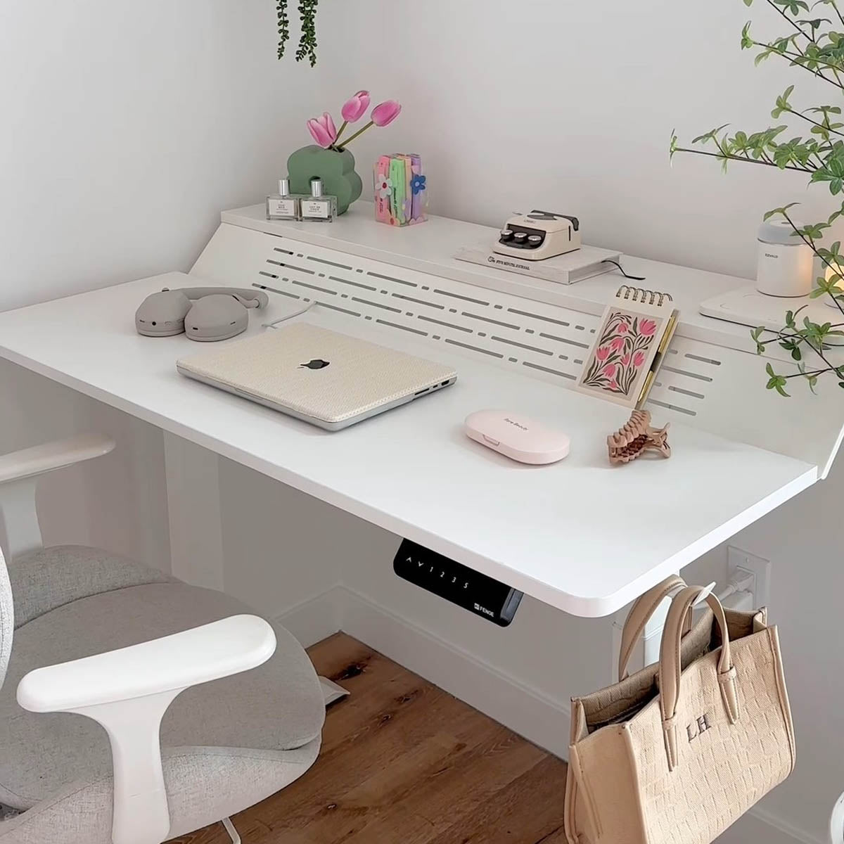 white standing desk in home