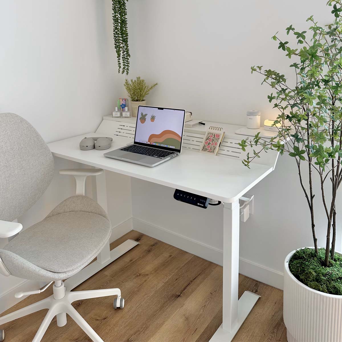 white standing desk in home
